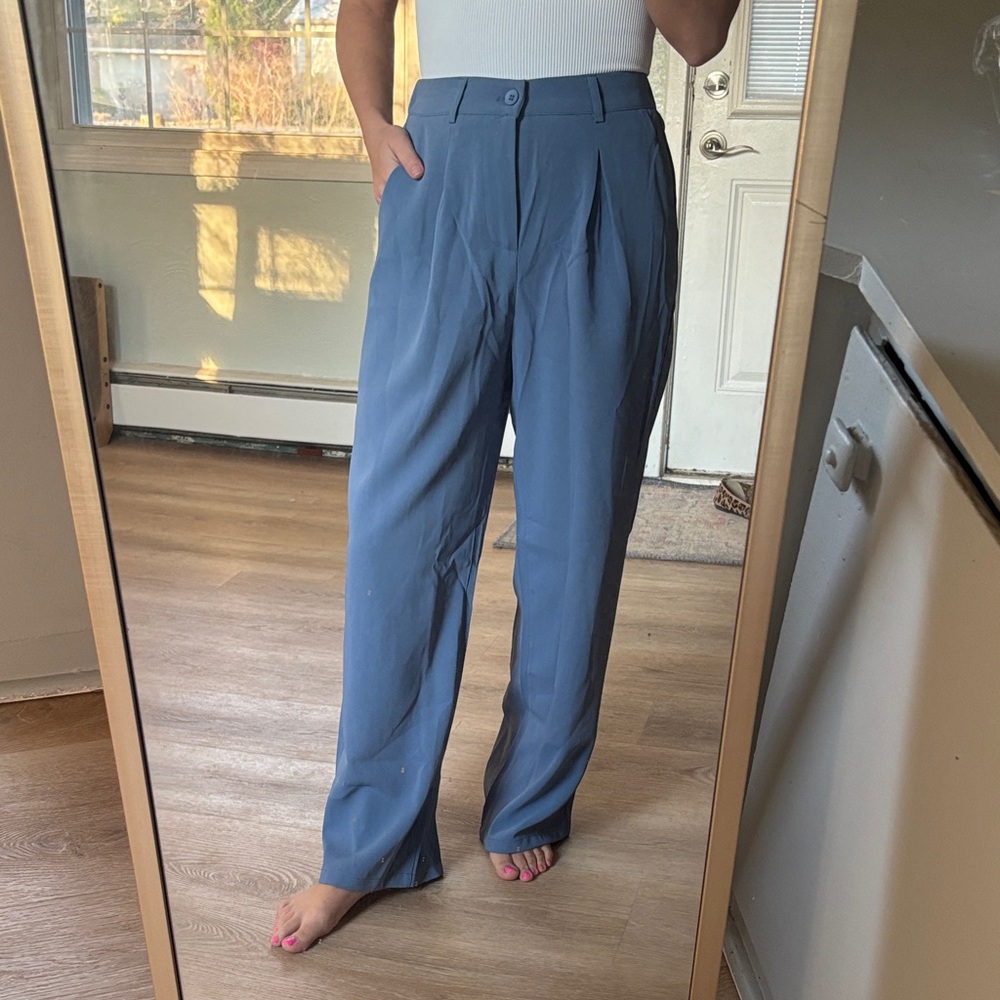 NWT Wide Leg Pleated Trousers in Slate Blue